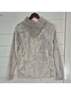 St. Johns Bay Womens Faux Fur Pullover Jacket Small Taupe Shadow Plush Long Slee